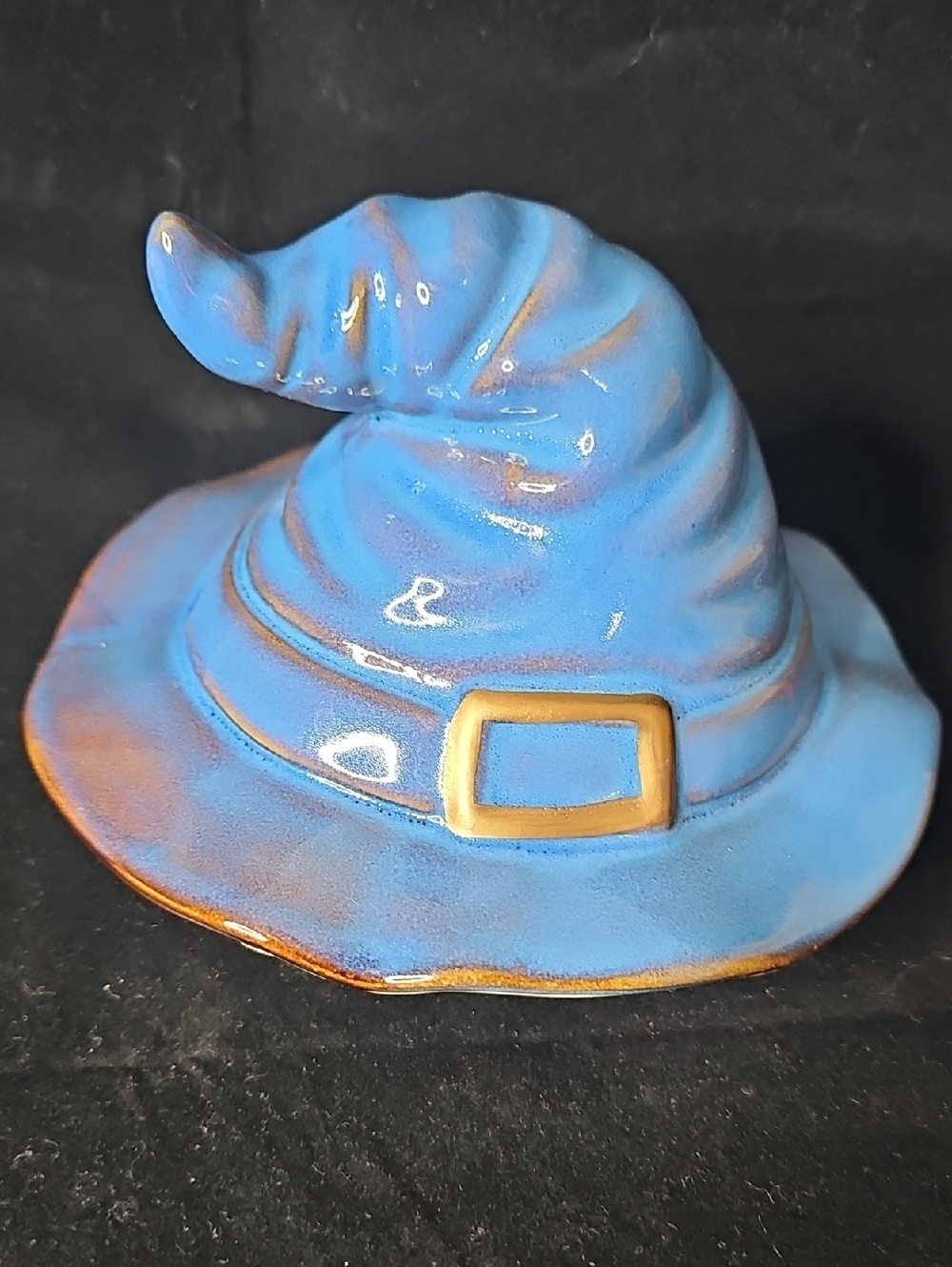 Unique Orange Pumpkin Cookie Jar with Blue Witch Hat - Decorative Home Accent - Picture 6 of 7
